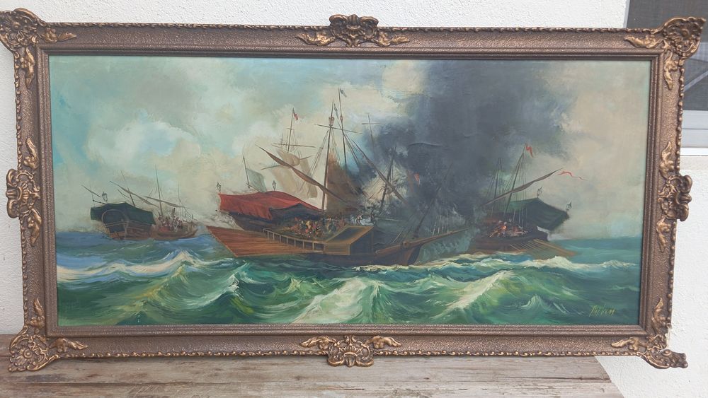 Масленa картина ,морска битка между галери