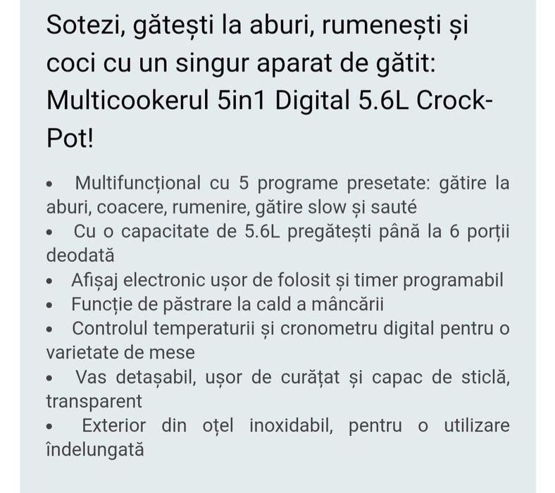 Crockpot 5,6 l  multicooker