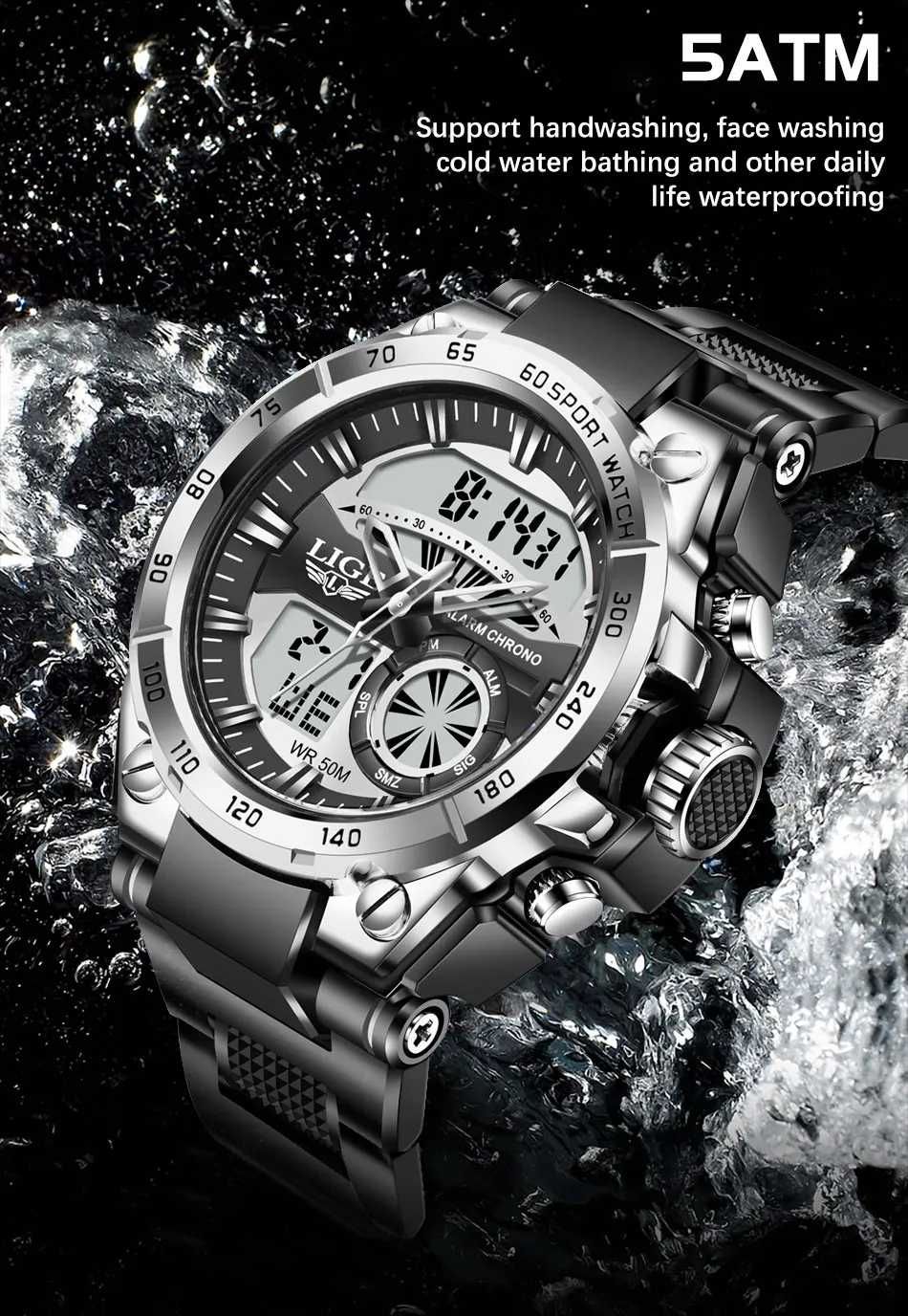 Водоустойчив кварцов мъжки часовник LIGE Sports Watch