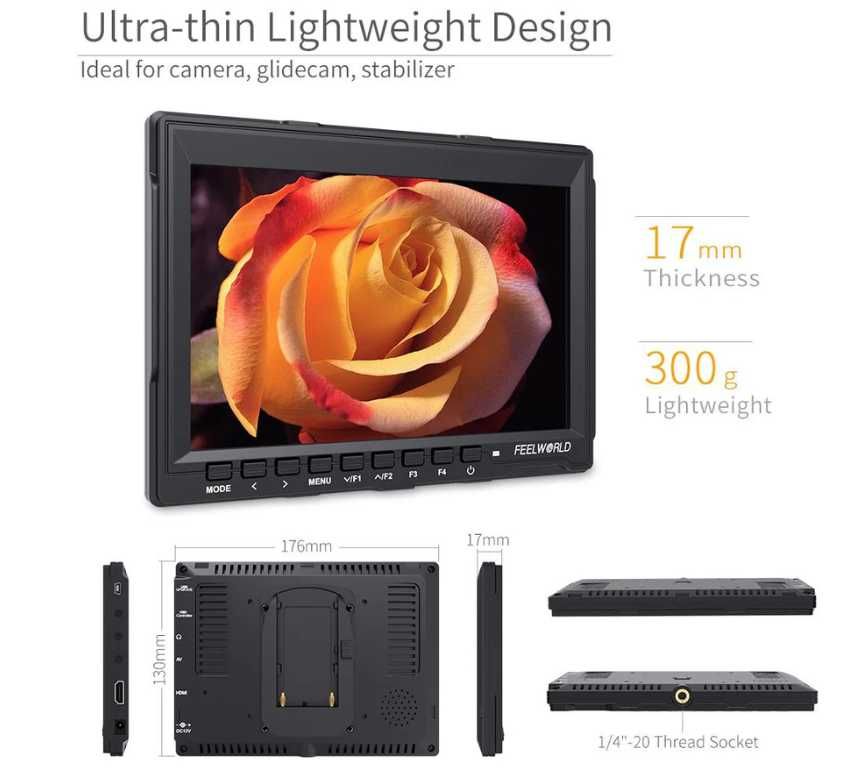 FEELWORLD FW759 7 inch Slim DSLR Cameră Monitor IPS 1280x800 4K HDMI