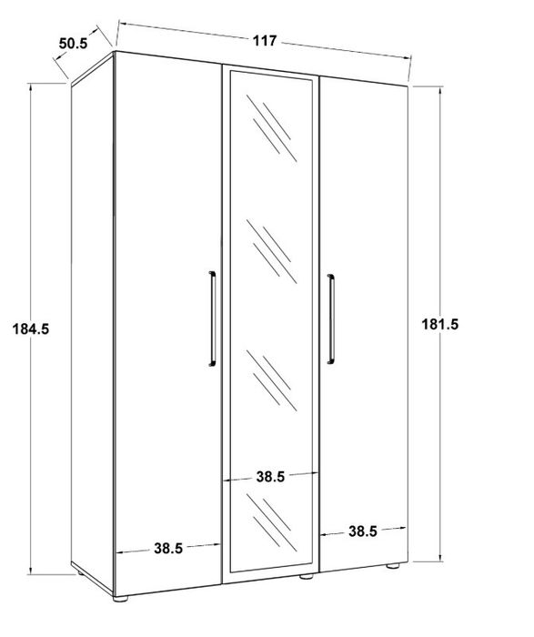 Set mobilier format din dulap cu 3 usi si comoda cu sertare