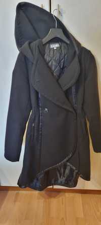 Дамско елегантно черно палто с качулка