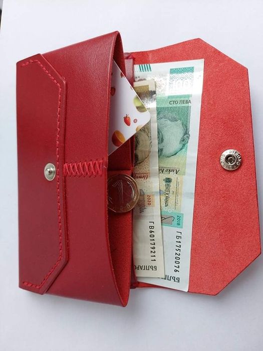 Дамски портфейл от естествена кожа, ръчна изработка