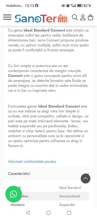 Semipiedestal pentru lavoar Ideal Standard Connect alb