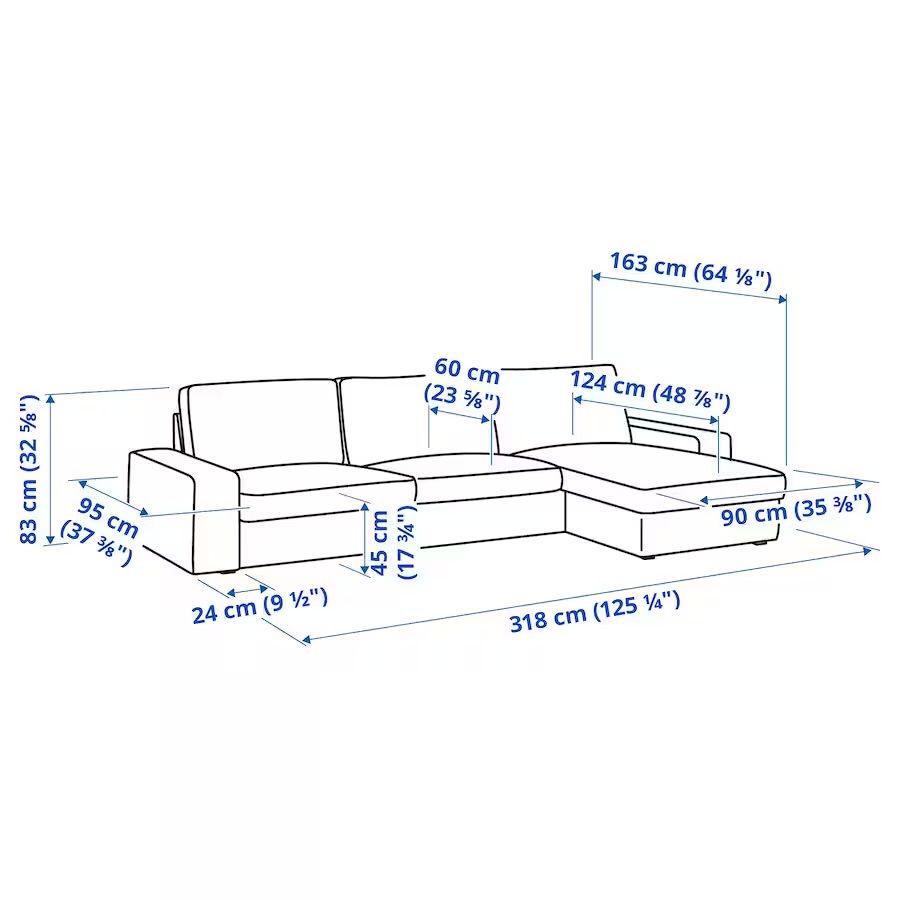 Ъглов диван с лежанка KIVIK ikea - 3-местен модул с лежанка.