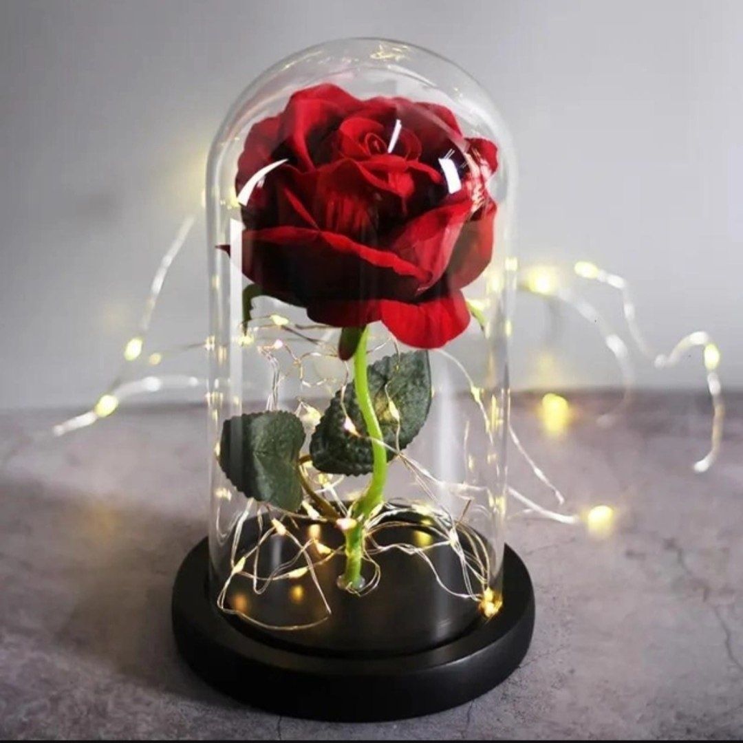 Роза в колбе с подсветкой Красный Вечная роза 20 см