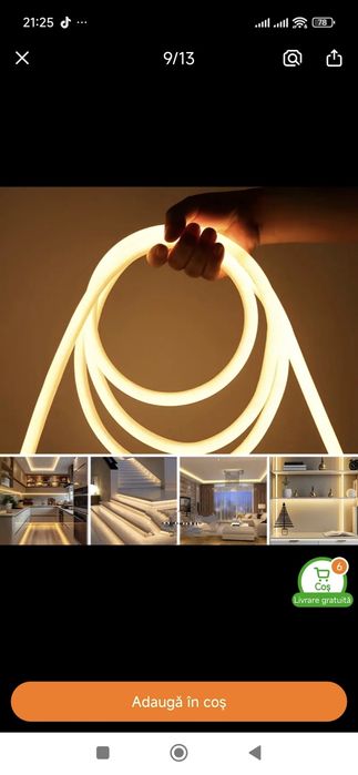 Banda led COB de 10 metri cu 288 leduri/metru alimentata direct la 220