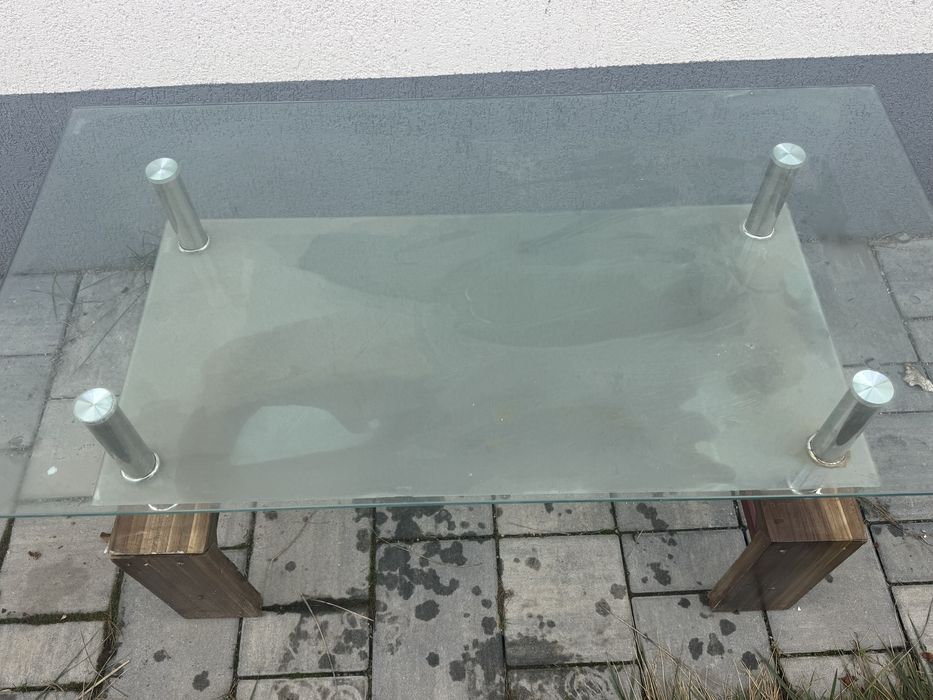 Masă de living din sticlă cu poliță, 110×60×50 cm