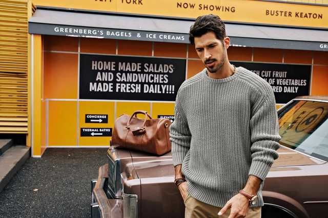 Pulover bărbați tricotat, guler rotund, gri, croială lejeră, M