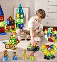 Set de Constructie Magnetic Tiles 3D, jucarii educationale, 60 Piese