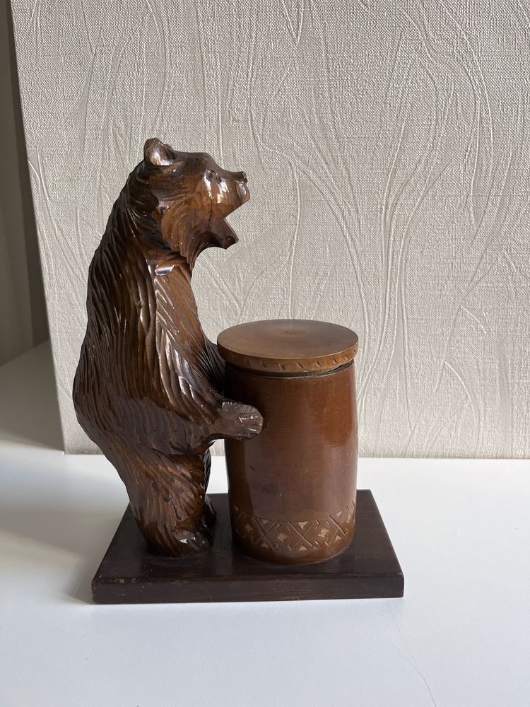 Советский антиквариат: Богородский деревянный медведь для мелочей 26см