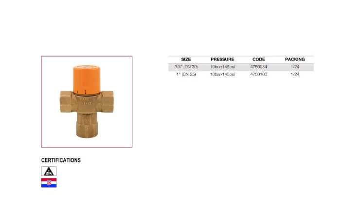 Vana term. antioparire pt amestec in sist. de incalzire solare 3/4”