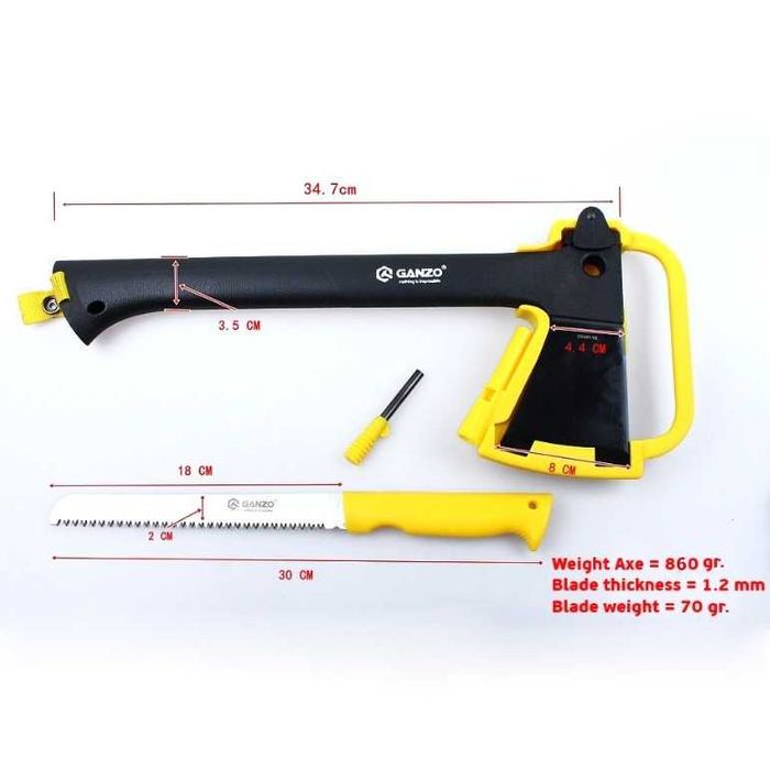 Къса туристическа брадва със скрит трион Ganzo Firebird  FSA01-YE