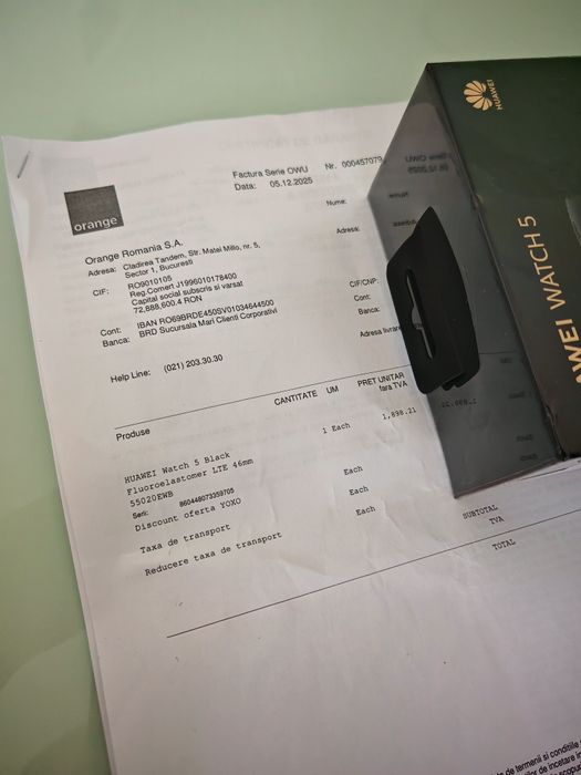 Huawei watch 5 Black, 46mm, nou, sigilat, factură, garanție 2 ani