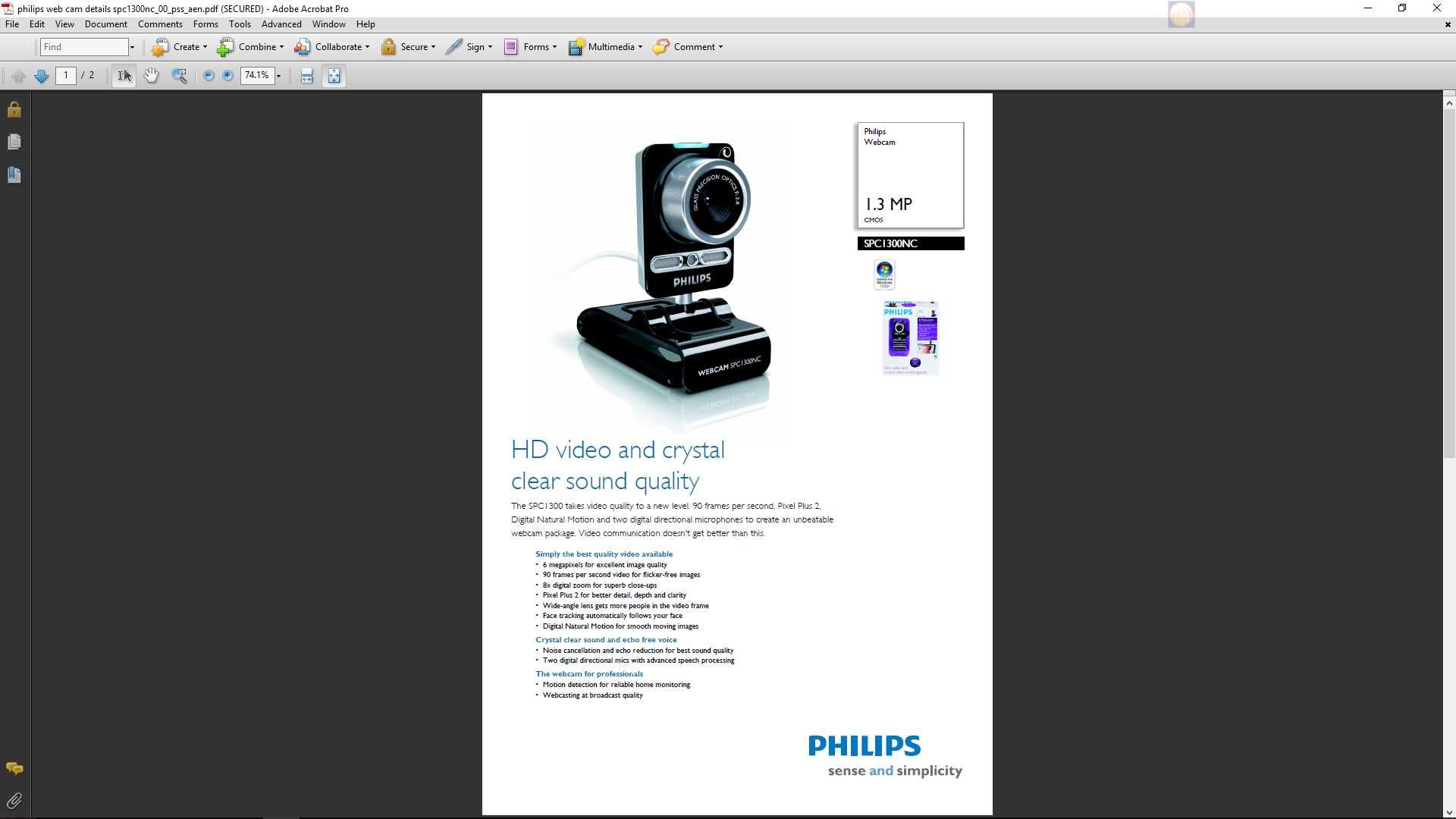 Camera Web Philips SPC1300NC HD, USB, autofocus, zoom