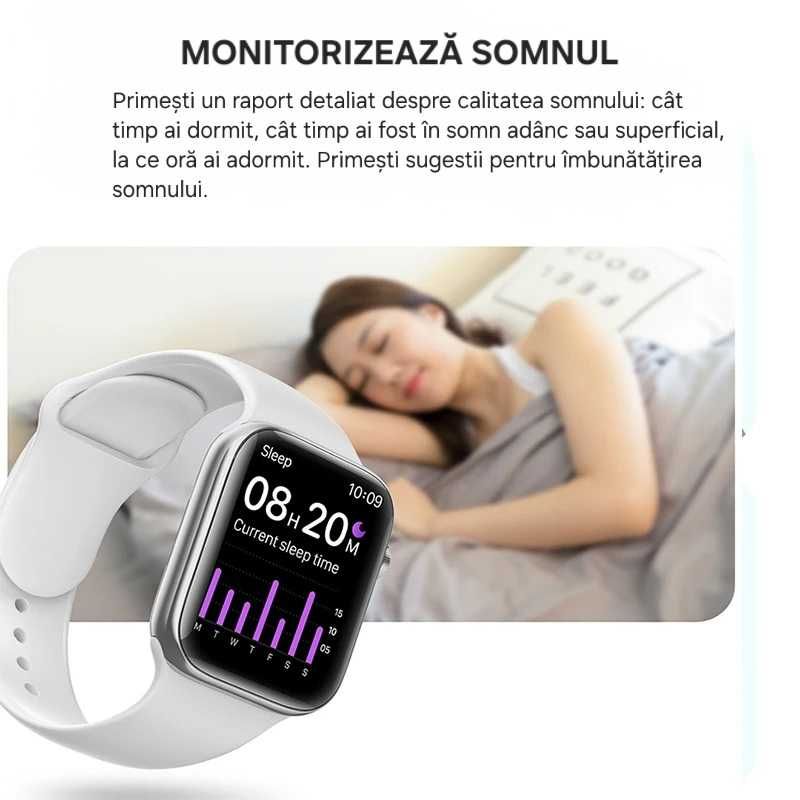 Smartwatch performant: apel/notificari pe ceas, full touch, rotiță.Alb