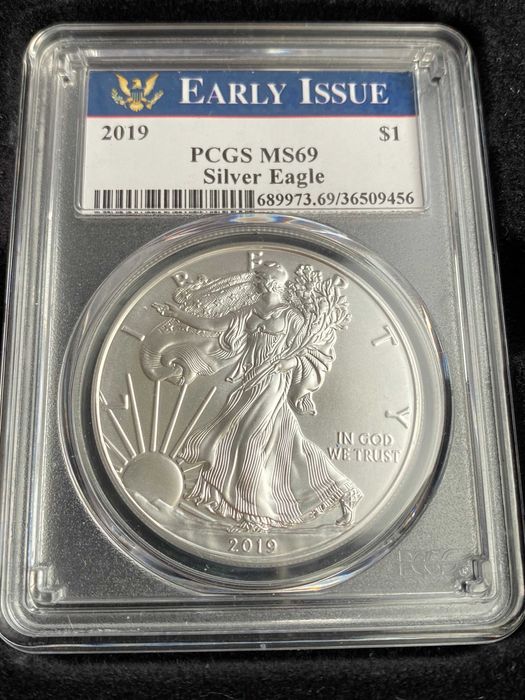 Грейдната Сребърна Монета от Америка - Silver Eagle 2019 Сертификат