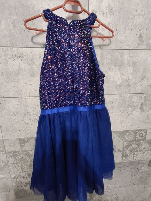 Rochie scurtă elegantă cu paiete Dressystar – halterneck, albastru reg