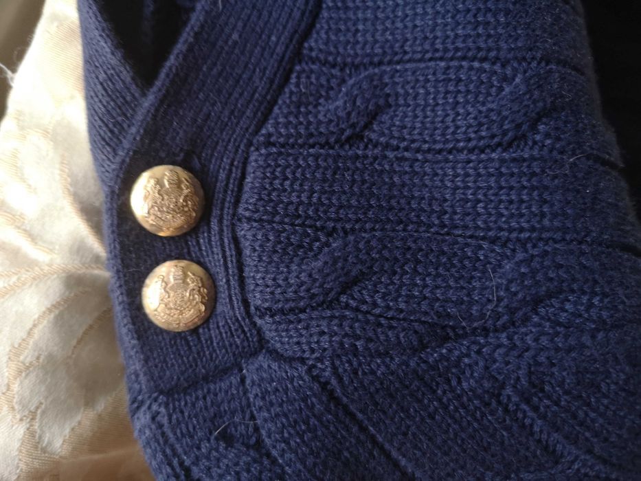 Ralph Lauren дамски памучен пуловер тъмно син със златисти копчета