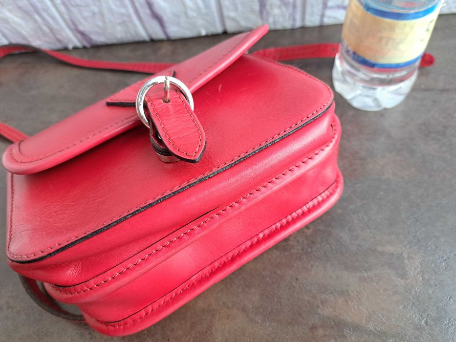 дамска чанта,червена малка чантичка-естествена кожа