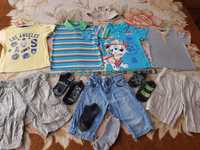 Lot vară,băieți,4-6 ani:pantaloni scurți,tricouri,pălărie,șosete,curea