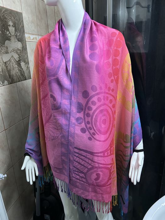 Esarfa premium cu franjuri, casmir si bumbac