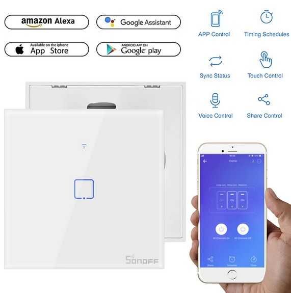 Sonoff T0EU1C единичен ключ за осветление с WiFi/сензорно управление