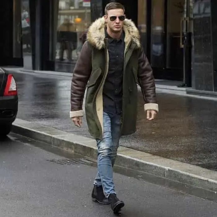 Palton cojoc DIESEL Wnick parka piele lână S M/L