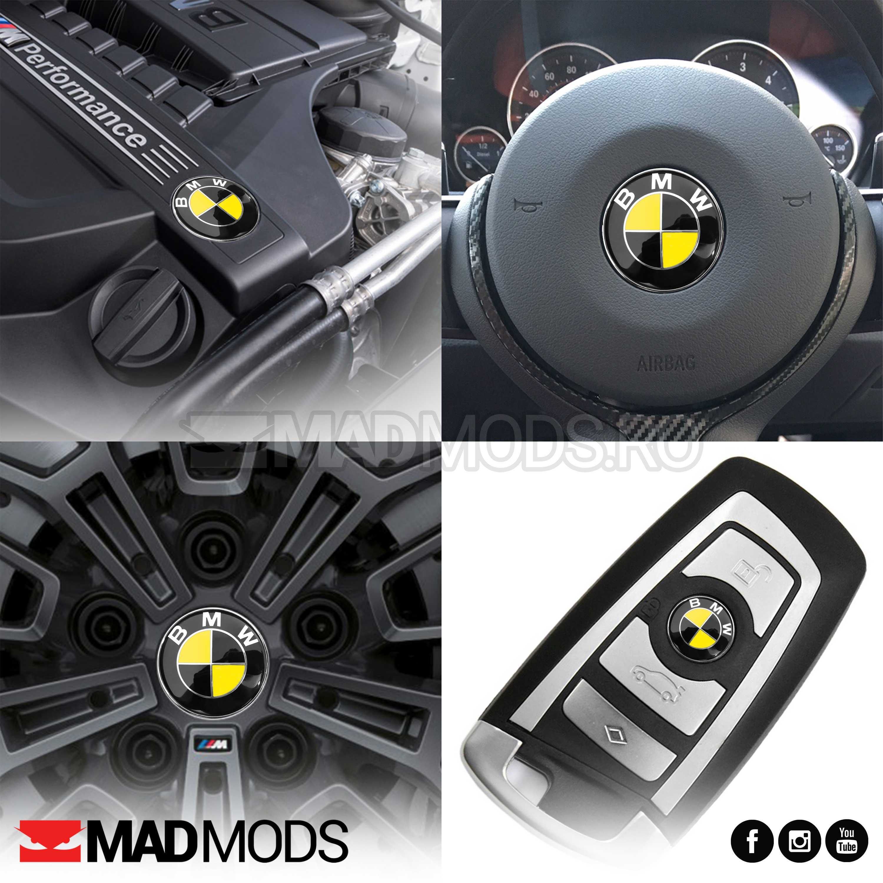 Set Stickere Embleme Negru cu Galben BMW Seria 1 2 3 4 5 6 7 8 X i M