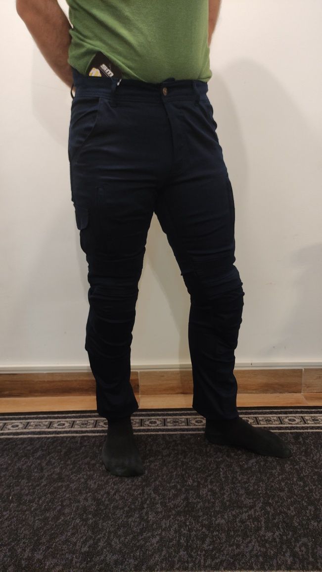 Pantaloni moto Cargo Blue protectii+kevlar marimi 30, 32, 34, 36, 38