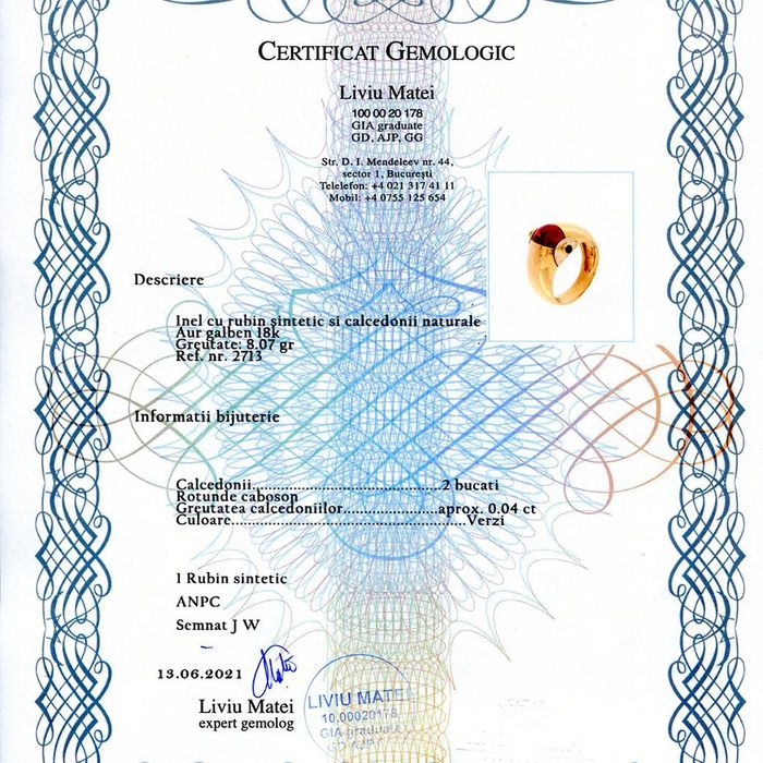 Inel de designer, Mid Century, aur 18k, certificat