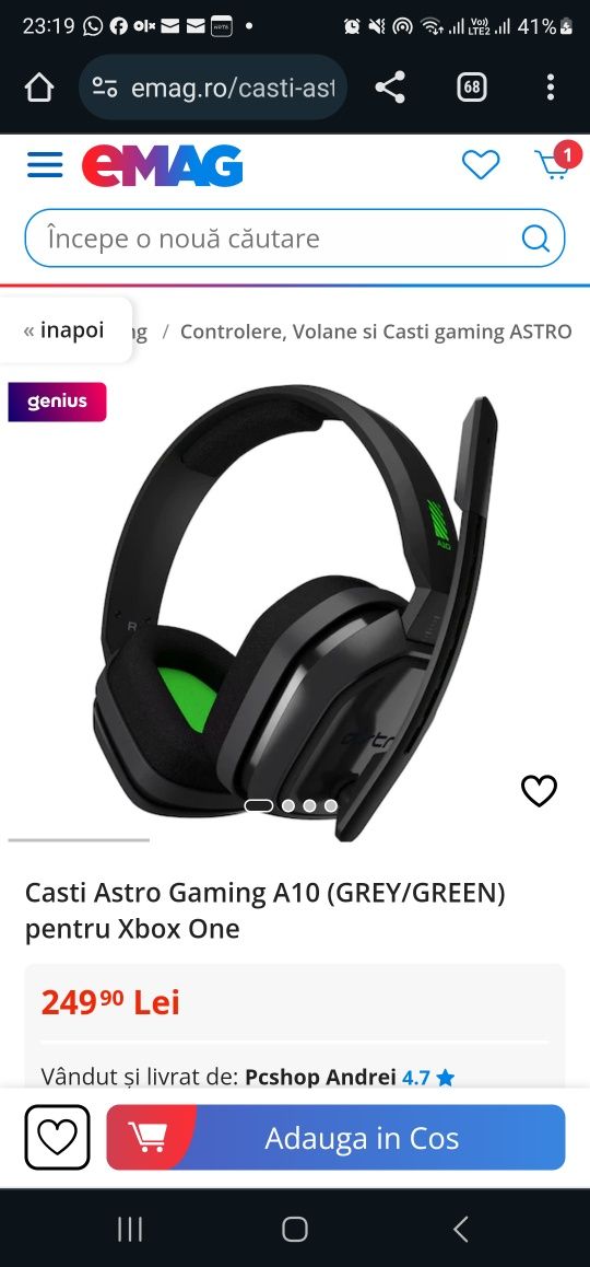 Casti Astro Gaming A10 (GREY/GREEN) pentru Xbox One