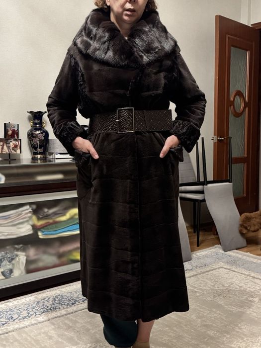 Шуба стриженая норка с каракулем