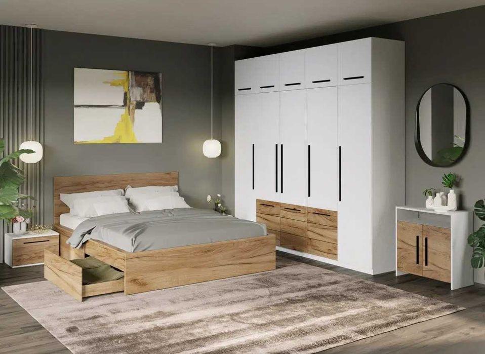 Dulap Inalt 2.5m Alb / Stejar Timea - Transport Gratuit in 4-10 zile