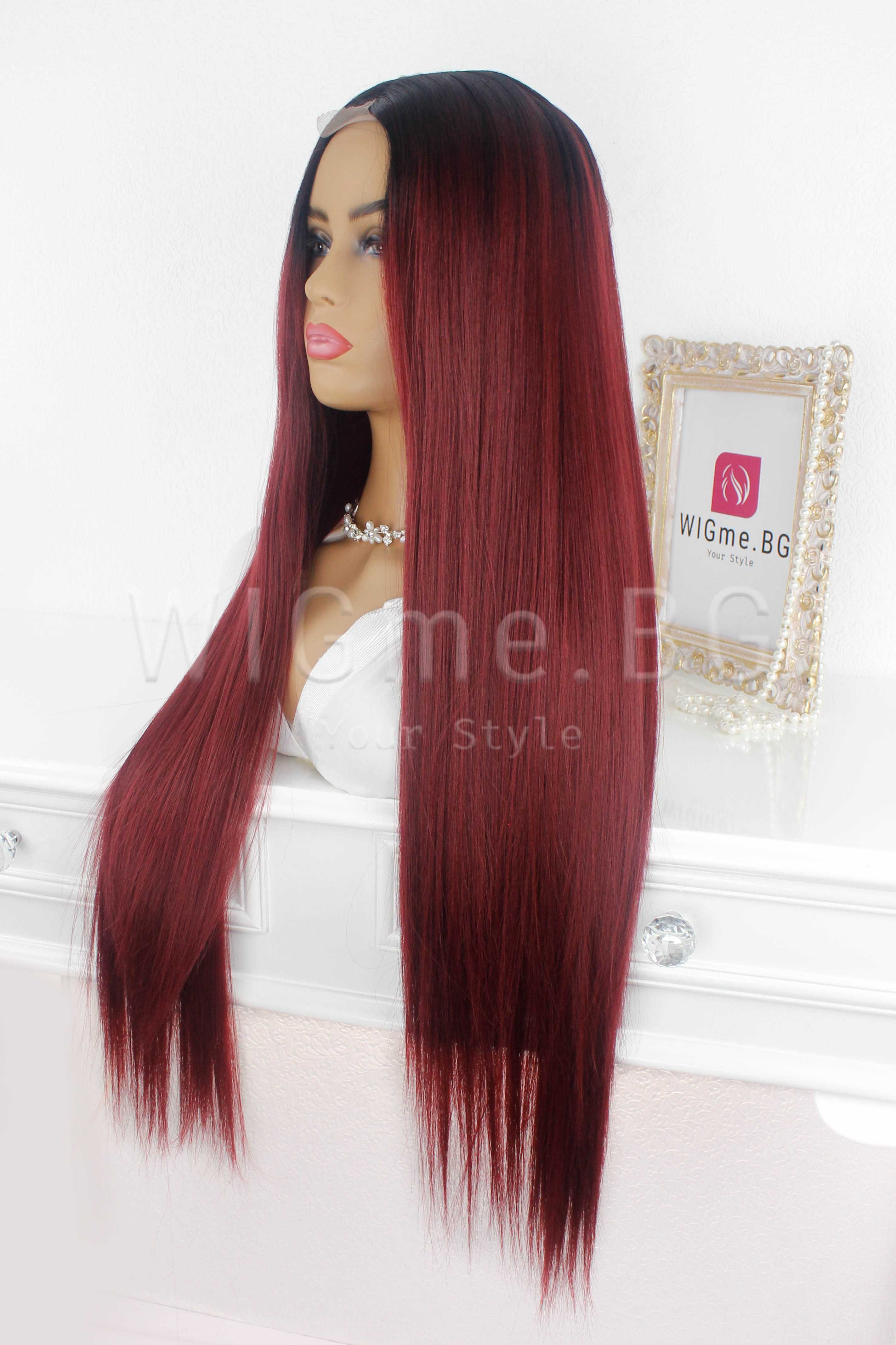 Дълга червена перука с черни корени Сидни
