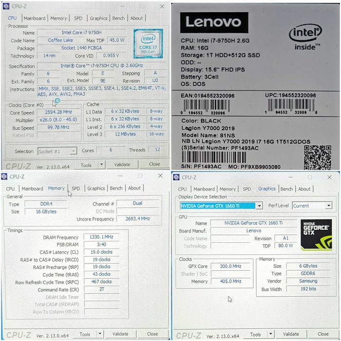 Laptop Gaming Lenovo Legion Y7000, i7 9750H, GTX 1660 Ti, 16GB RAM