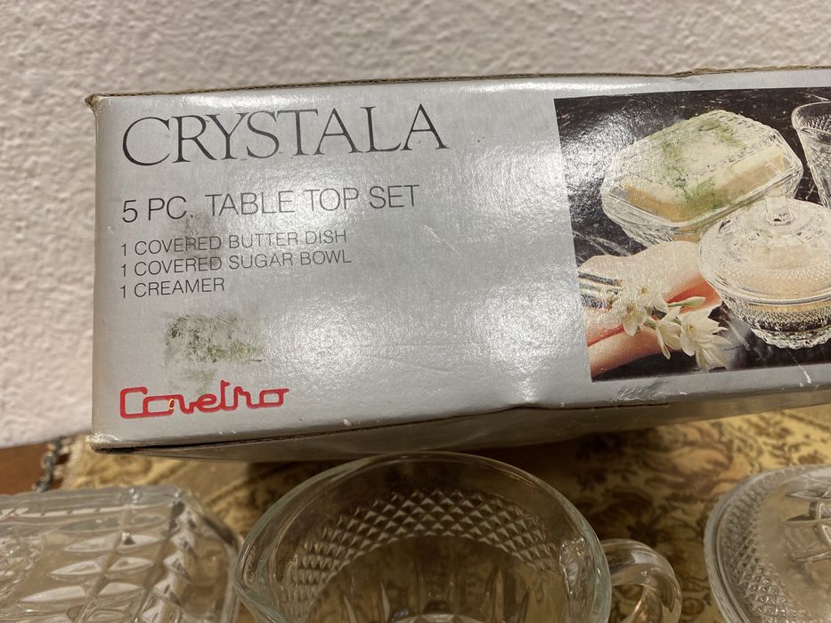 Немски кристални съдове захарница купа за масло и кана за мляко