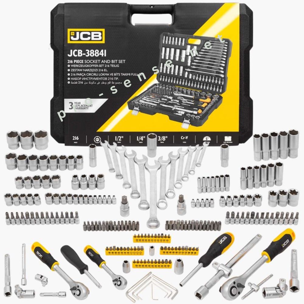 Комплект Гедоре 1/4” 3/8” 1/2” със звездогаечни ключове 216 части JCB