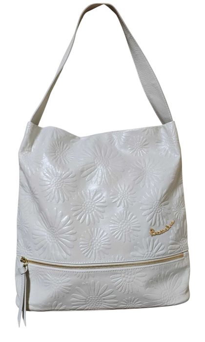 Braccialini оригинална бяла италианска чанта от естествена кожа