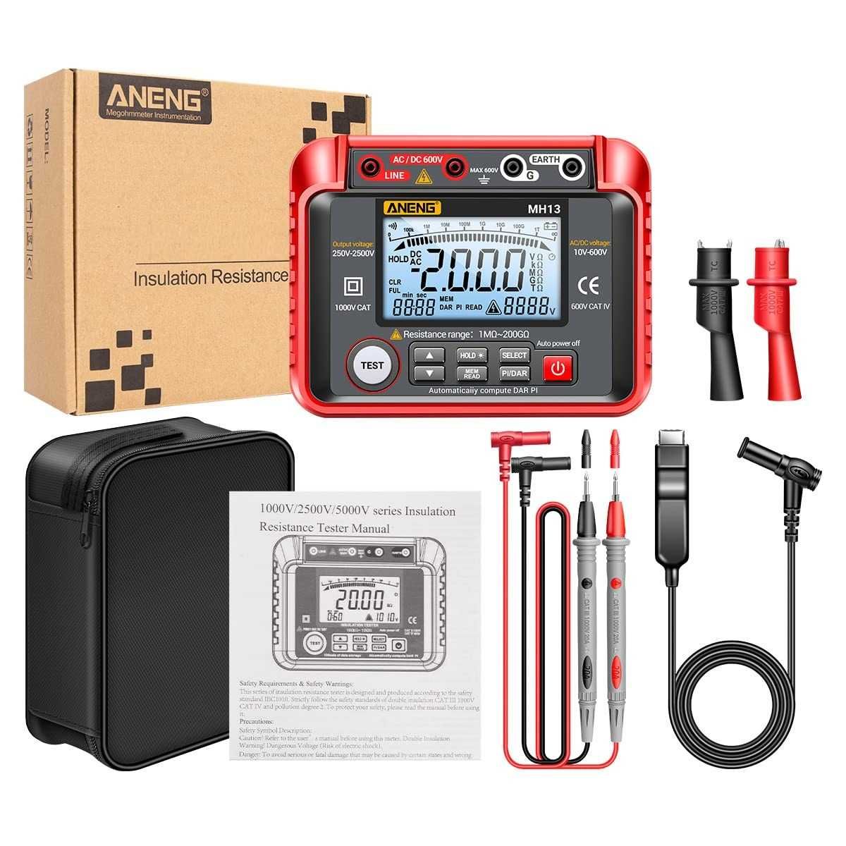Tester izolatie Aneng MH13 250V-2500V functie de multimetru Megohmetru
