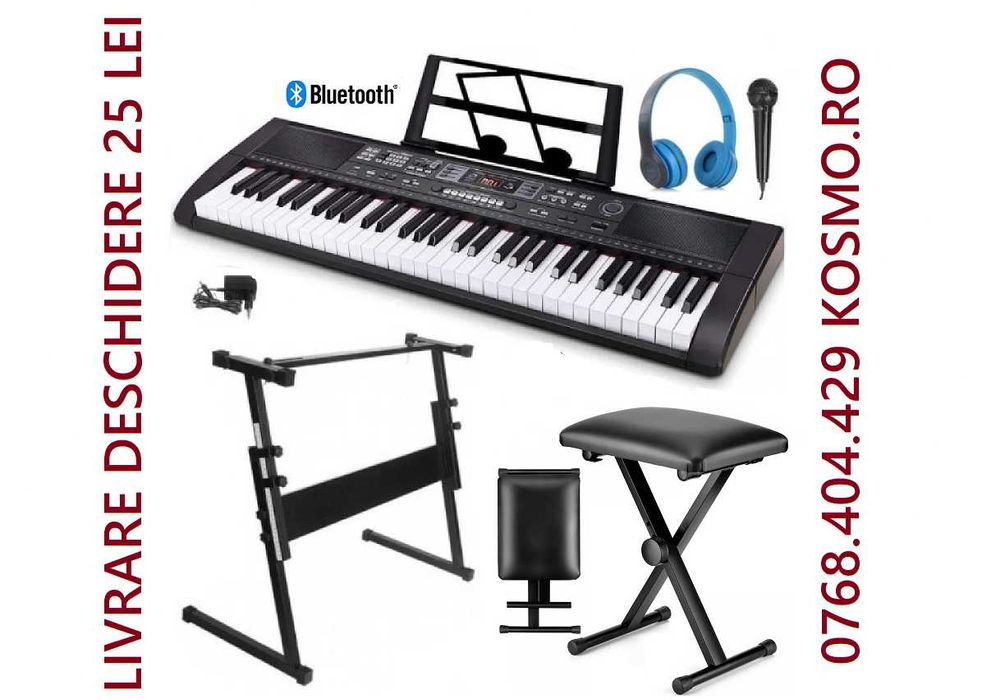 Orga electronica Bluetooth +Stativ+Scaun+Microfon+Casti, Pian 61 clape