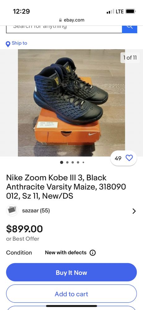 Nike Zoom Kobe III 3, Black Anthracite Varsity Maize