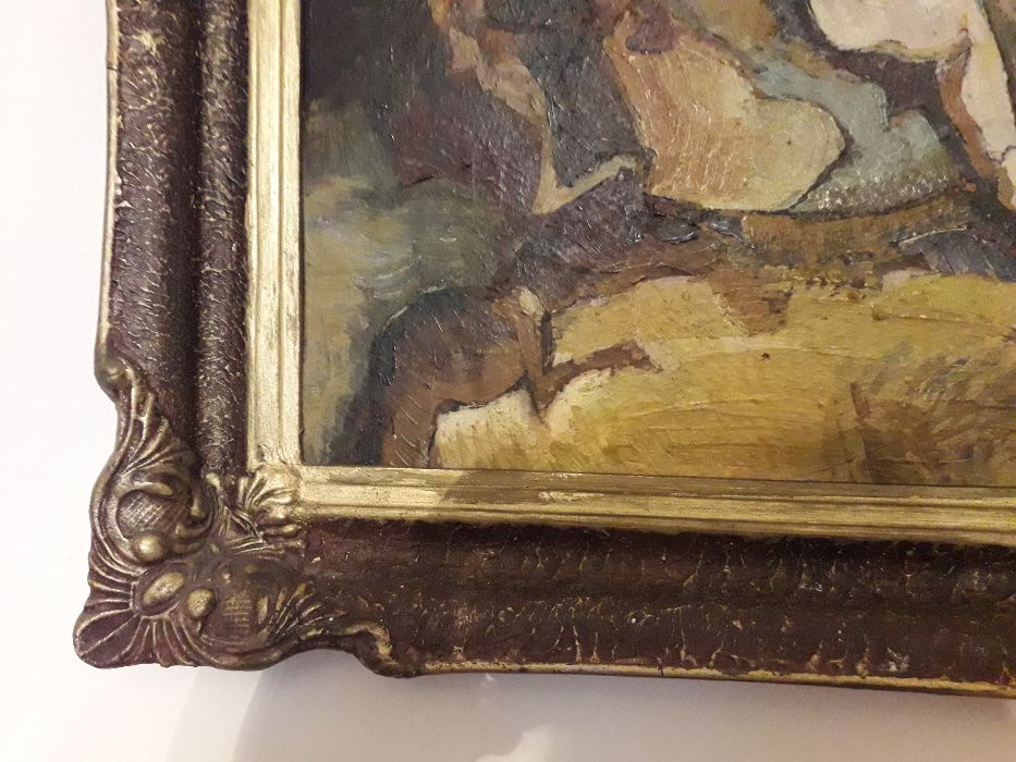 tablou pictura ulei pe carton Cruciada inramat 1992 dimensiune mare