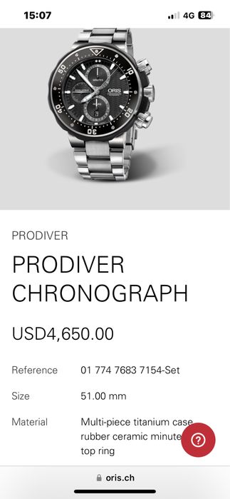 Oris Pro Diver Chronograph 1000M Titanium