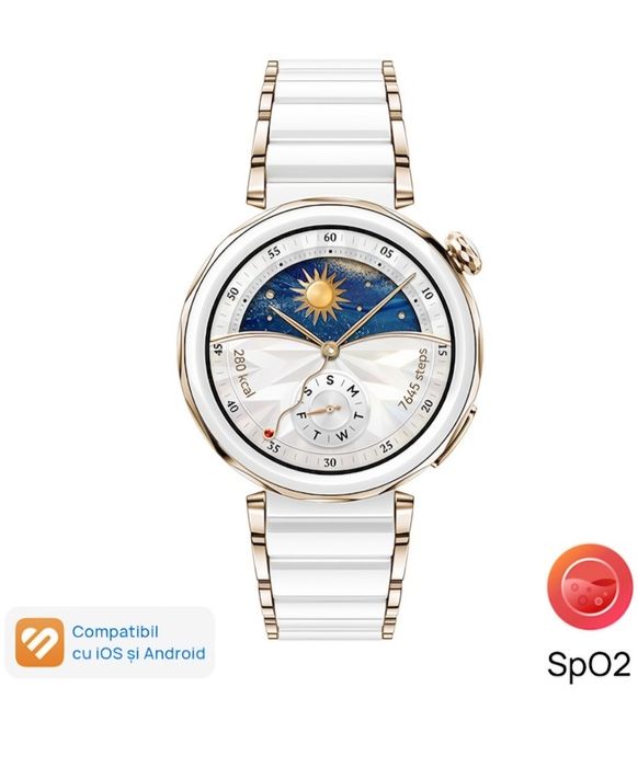 Cu garantie - Vand Huawei Watch GT 5 Pro, 42MM, Auriu, Alb