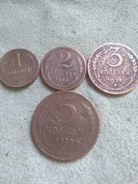 Лот 4 медные монеты   1924 года.