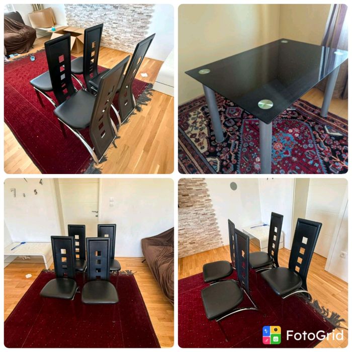Set masă sticlă neagra și 4 scaune moderne