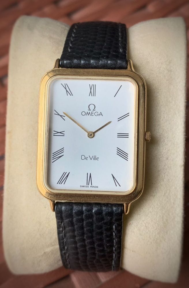 Omega De Ville original tank slim elegant placat aur vintage quartz