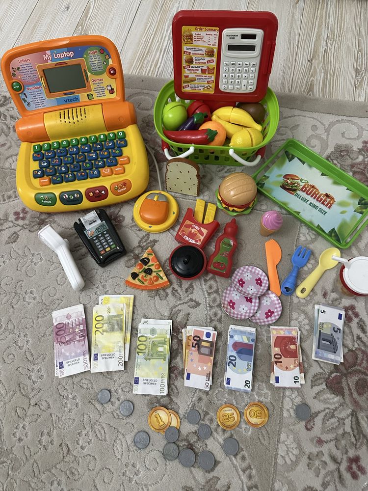 Музикален лаптоп Vtech + играчки за игра на “магазин”