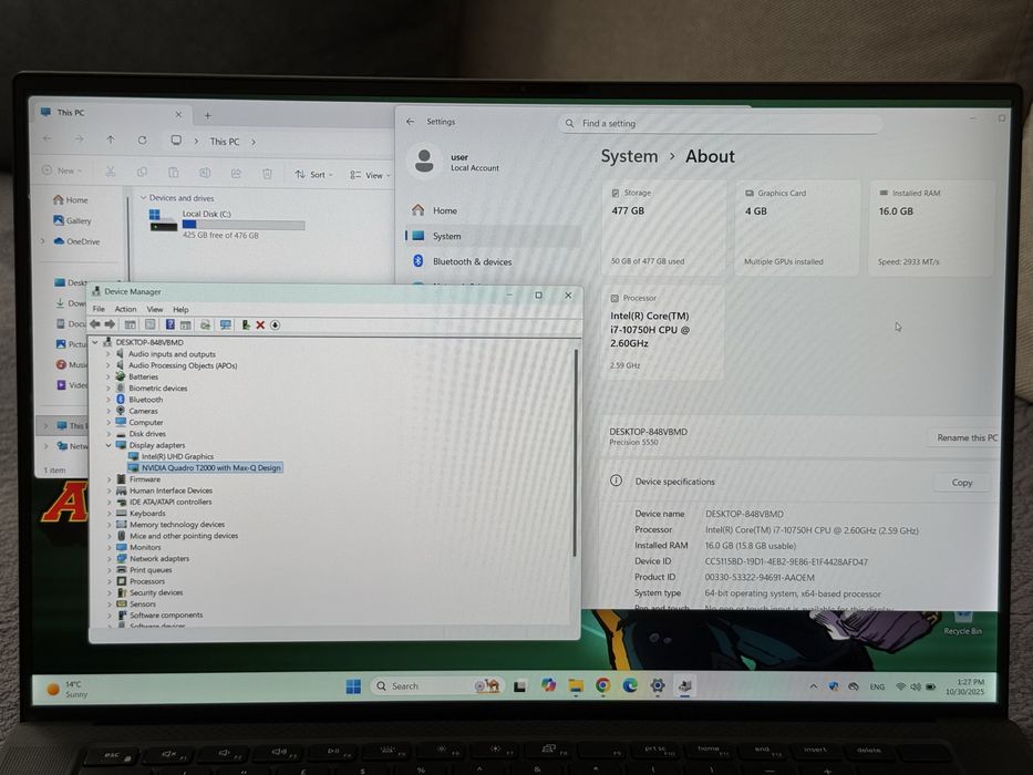 15.6’FHD+IPS 500nits/i7-10750H/Dell Precision 5550/16GB/512GB/Quadro